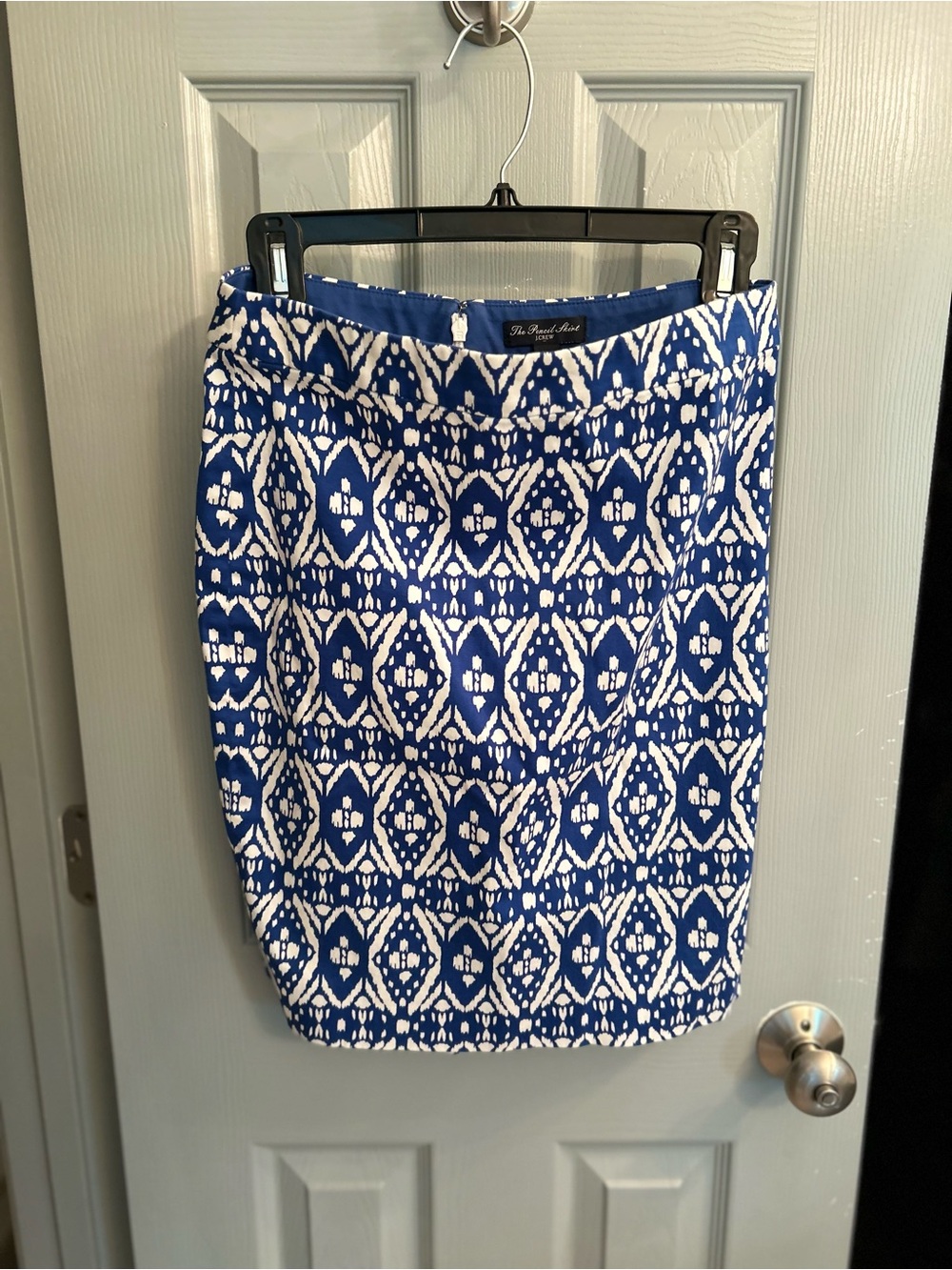 J. Crew Blue and White Patterned Pencil Skirt